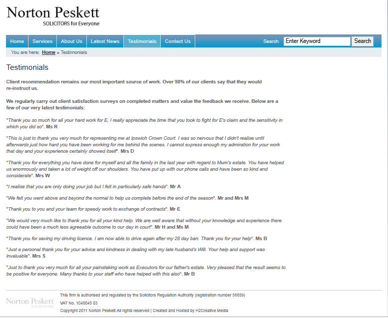 Norton Peskett's Testimonials Page